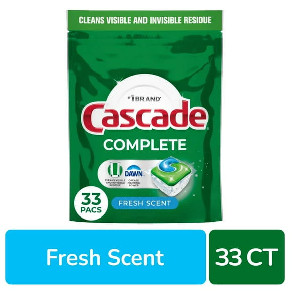 Cascade Complete Auto Dishwashing Pouch with Liquid & Powder Fresh Scent - 33 ct