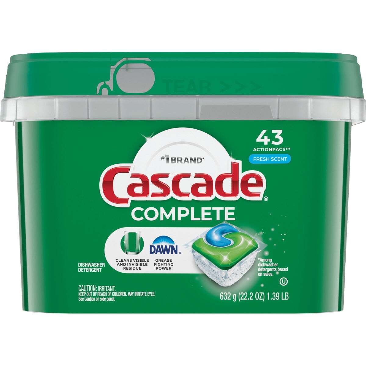 Cascade Complete Dishwasher Detergent ActionPacs, Fresh Scent with Dawn, 43 Count