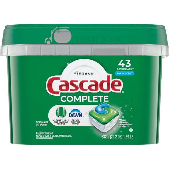 Cascade Complete Dishwasher Detergent ActionPacs, Fresh Scent with Dawn, 43 Count