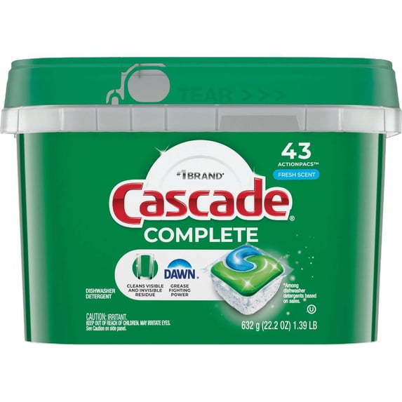 Cascade Complete Dishwasher Detergent ActionPacs, Fresh Scent with Dawn, 43 Count