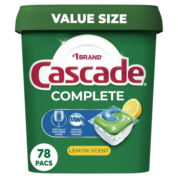 Cascade Complete Dishwasher Detergent ActionPacs, Lemon Scent, 78 Ct (2 Pack)