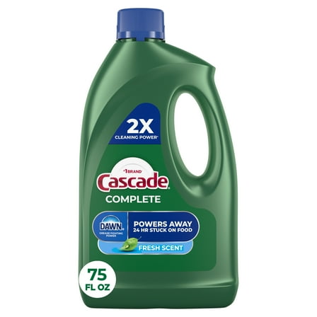 Cascade Complete Dishwasher Detergent Liquid Gel, Dish Detergent, Dish Soap, Fresh, 75oz