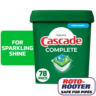 Cascade Complete Dishwasher Pods, Action Pacs Dishwasher Detergent, Dishwasher Tabs, Fresh, 78 Count