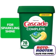 Cascade Complete Dishwasher Pods, Action Pacs Dishwasher Detergent, Dishwasher Tabs, Lemon, 78 Count