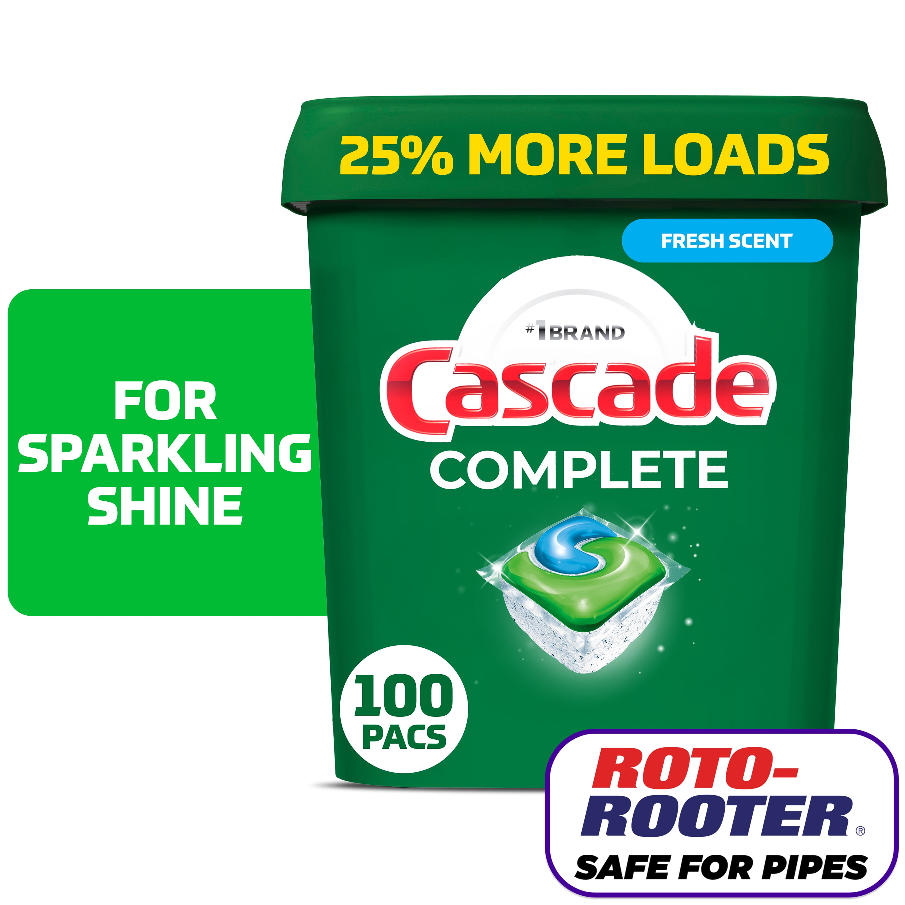 Cascade Complete Dishwasher Pods, Action Pacs Dishwasher Detergent Tabs, Fresh, 100 Count