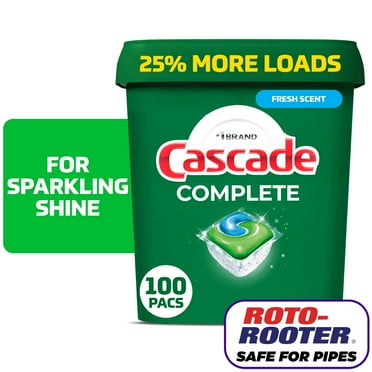 Cascade Complete Dishwasher Pods, Action Pacs Dishwasher Detergent Tabs, Fresh, 100 Count