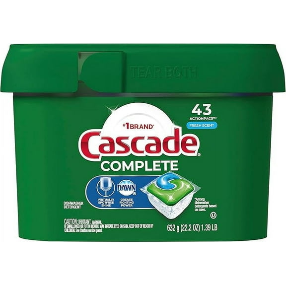 Cascade Complete Dishwasher Pods, ActionPacs Dishwasher Detergent, Fresh Scent, 43 Count