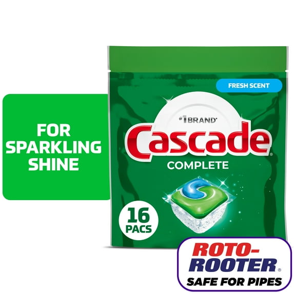 Cascade Complete Dishwasher Pods, Dishwasher Detergent, Dish Detergent Soap, Fresh, 16 Count
