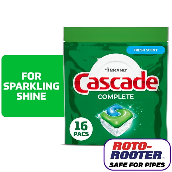Cascade Complete Dishwasher Pods, Dishwasher Detergent, Dish Detergent Soap, Fresh, 16 Count