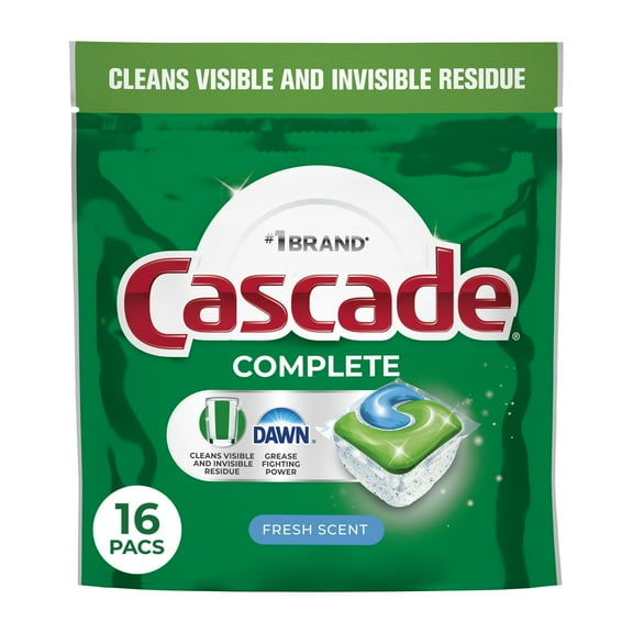 Cascade Complete Dishwasher Pods, Dishwasher Detergent, Dish Detergent Soap, Fresh, (2 Pack of 16 Count)