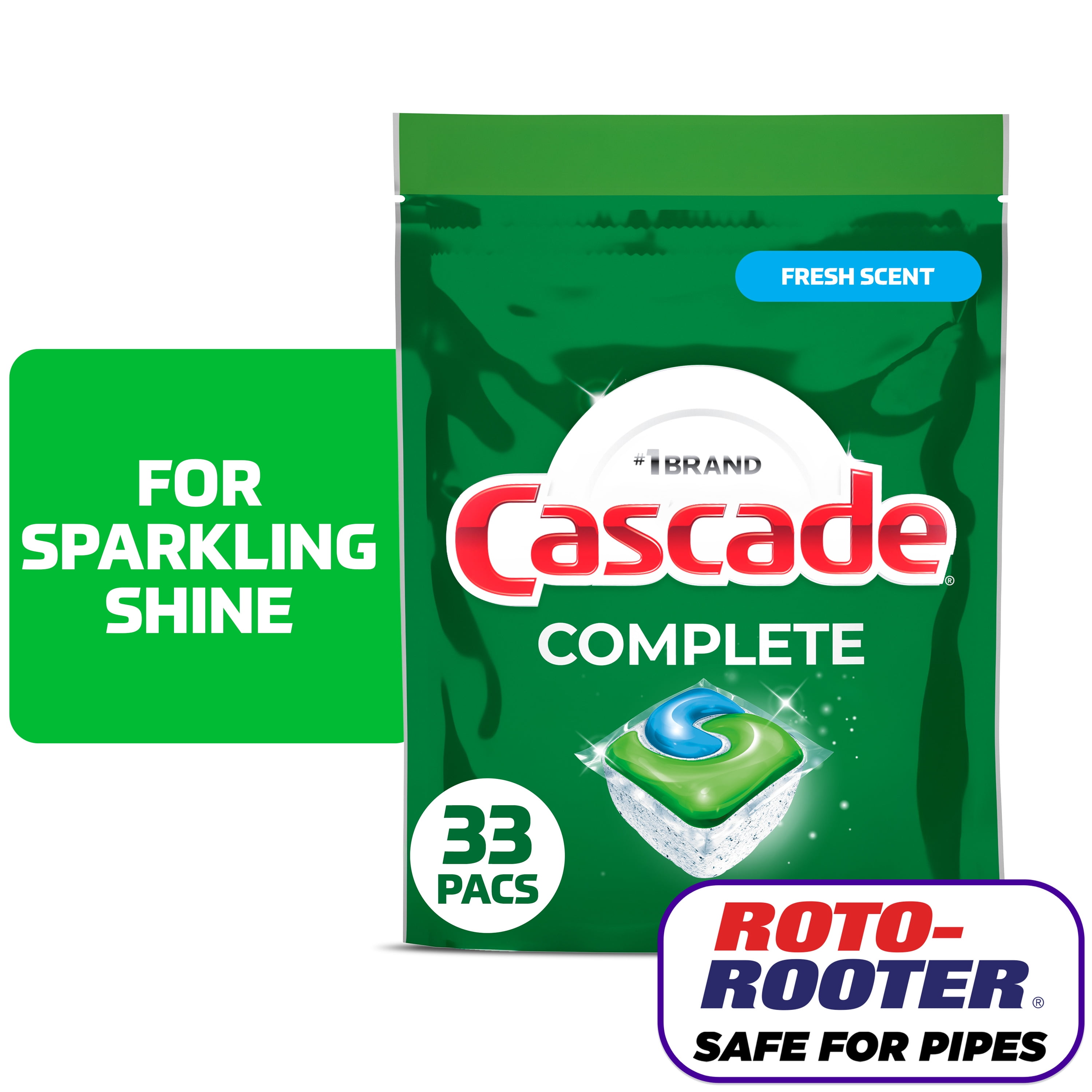 Cascade Complete Dishwasher Pods, Dishwasher Detergent, Dish Detergent Soap, Fresh, 33 Count