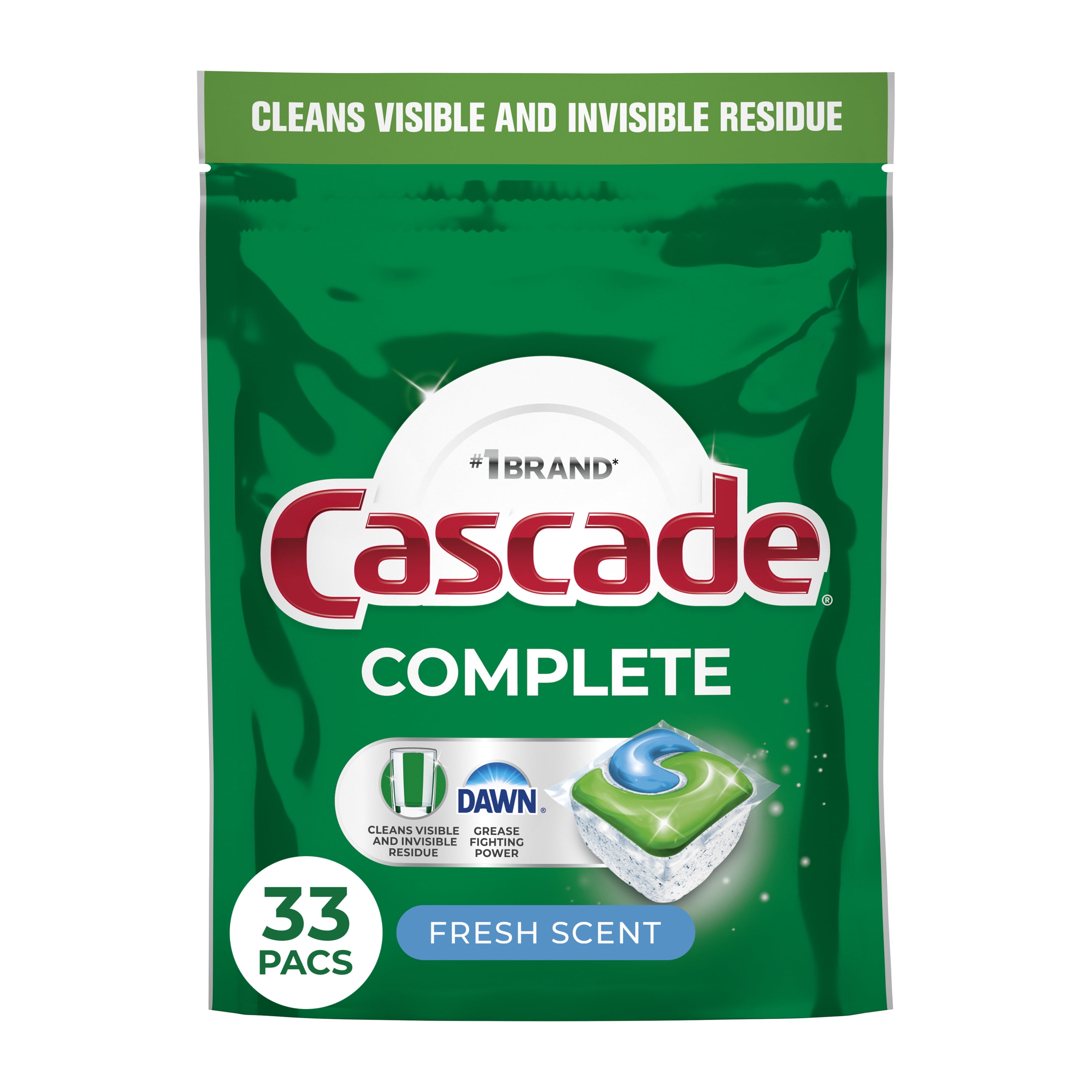 Cascade Complete Dishwasher Pods, Dishwasher Detergent, Dish Detergent Soap, Fresh, 33 Count