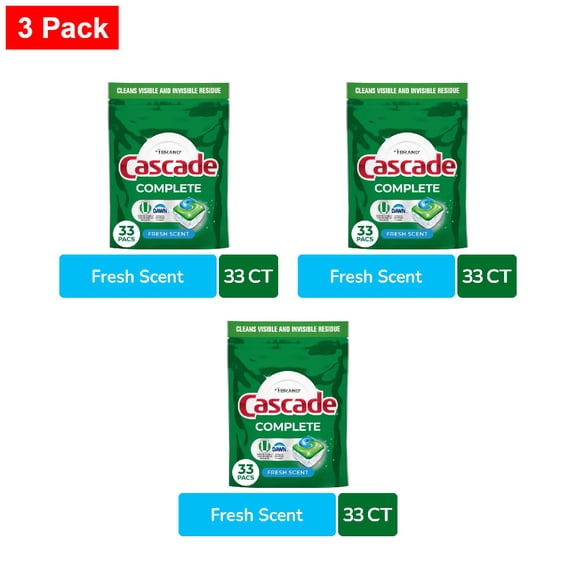 Cascade Complete Dishwasher Pods Dishwasher Detergent Dish Detergent Soap Fresh 33 ct - 3 Pack