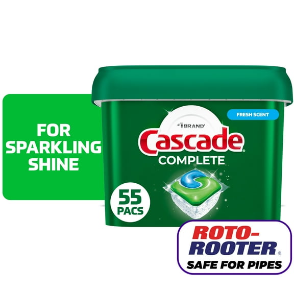 Cascade Complete Dishwasher Pods, Dishwasher Detergent, Dish Detergent Soap, Fresh, 55 Count