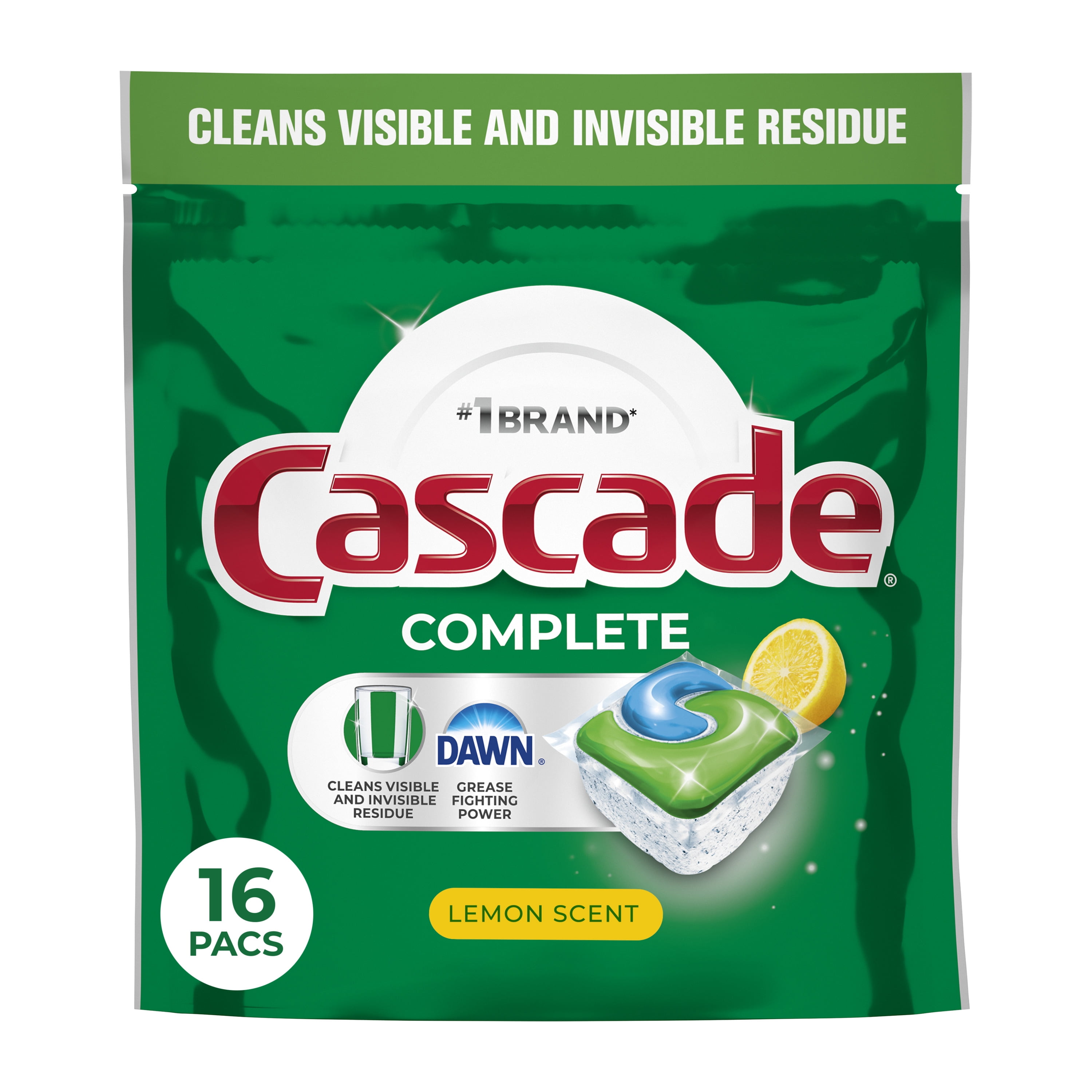Cascade Complete Dishwasher Pods, Dishwasher Detergent, Dish Detergent Soap, Lemon, 16 Count