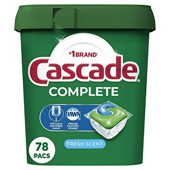 Cascade Complete Dishwasher Pods - Fresh Scent ActionPacs, Dishwasher Detergent, Dishwasher Soap, Detergent Pods, 78 Count