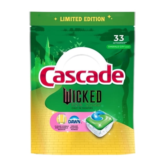Cascade Complete "Wicked: For Good" Limited Edition Dishwasher Pods, Dish Detergent Soap, Emerald City Scent, 33 Count