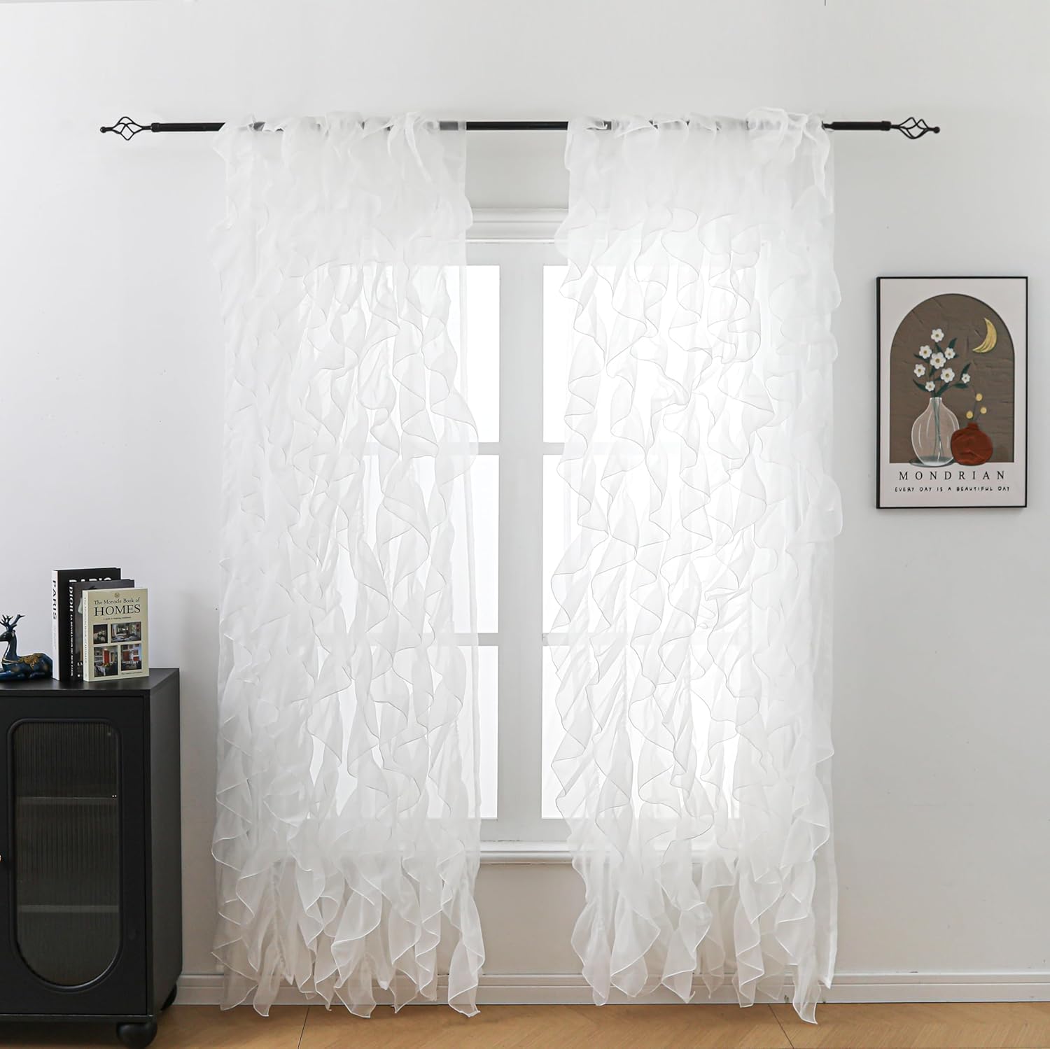 Cascade Farmhouse Shabby Chic Sheer Voile Vertical Ruffled Waterfall ...