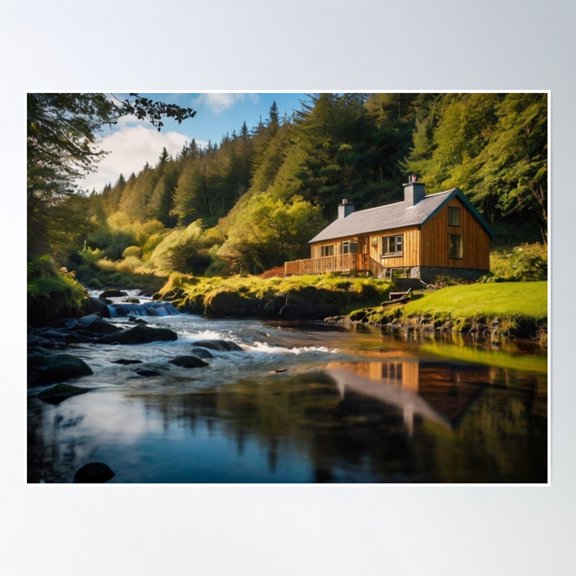 Cascade Forest Cottage Poster Wall Art, Modern Wall Decor, 8x12 UNFRAMED