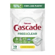 Cascade Free & Clear Dishwasher Pods, Dishwasher Detergent Packs, Detergent Tabs, Lemon, 19 Count