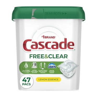 Cascade Free & Clear Dishwasher Pods, Dishwasher Detergent Packs, Detergent Tabs, Lemon, 47 Count