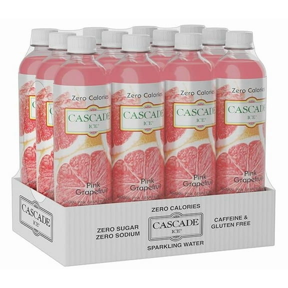 Cascade Ice Sparkling Water Pink Grapefruit, Zero Calories, 17.2 fl oz Bottles – Pack of 12, Refreshing & Crisp