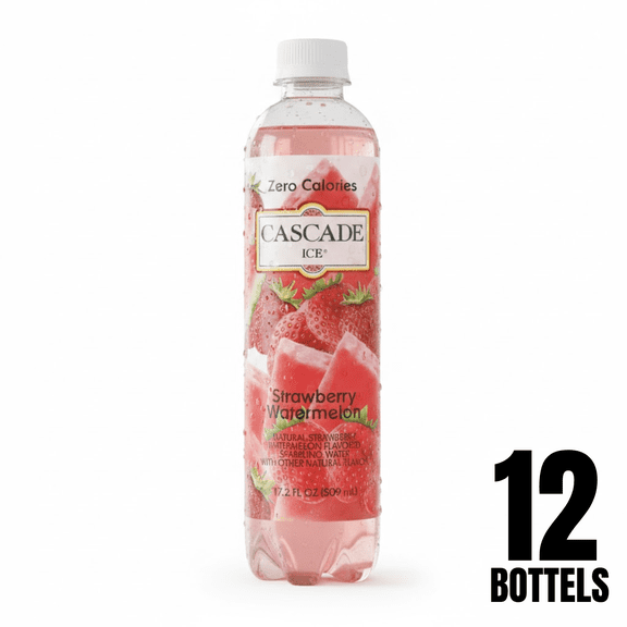 Cascade Ice, Strawberry Watermelon Sparkling Water, 17 fl oz Bottles (Pack of 12)