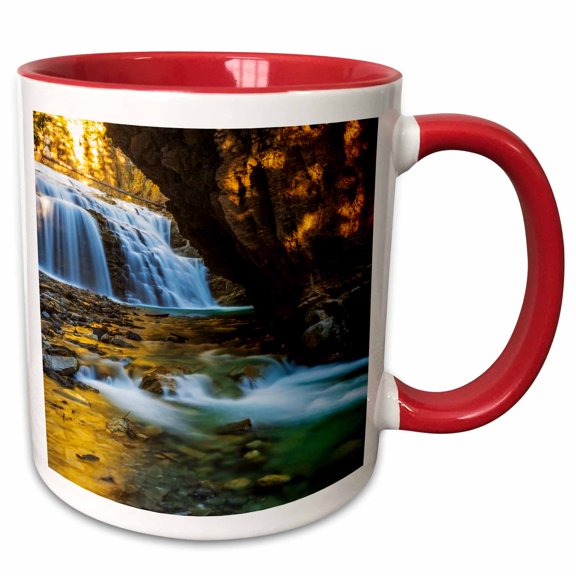 3drose, Cascade in Johnston Canyon, Banff Np, Alberta, Canada, 11oz Two-tone Red Mug