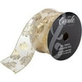 thumbnail image 1 of Cascade Mesh Ribbon W/Wired Edge 2.5"X20yd-Cream W/Gold Foil Leaf Pattern, 1 of 1