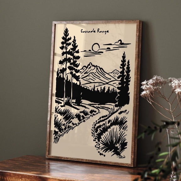 Cascade Mountain Landscape Retro Forest Decoration Unframed Paper Print