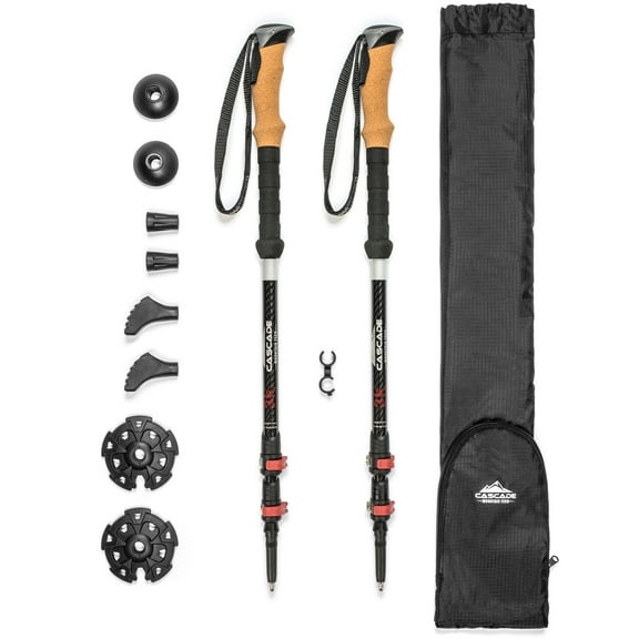 Cascade Mountain Tech 3K Carbon Fiber Quick Lock Cork Grip Trekking Poles - Walking or Hiking Stick