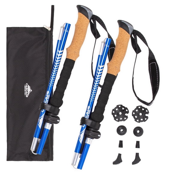 Cascade Mountain Tech Aluminum Folding Quick Lock Cork Grip Trekking Poles, Length 44 Royal Blue