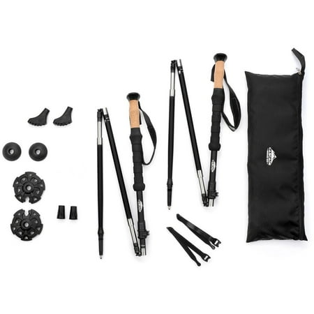 Cascade Mountain Tech Carbon Fiber Folding Trekking Poles, Cork Grip, Walking Sticks - Length 54"