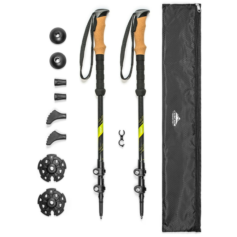 Cascade Mountain Tech Carbon Fiber Quick Lock Cork Grip Trekking Poles -  Collapsible Walking or Hiking Stick Expandable to 54