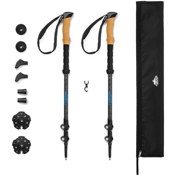 Cascade Mountain Tech Carbon Fiber Quick Lock Cork Grip Trekking Poles - Extendable Length 26" -54"