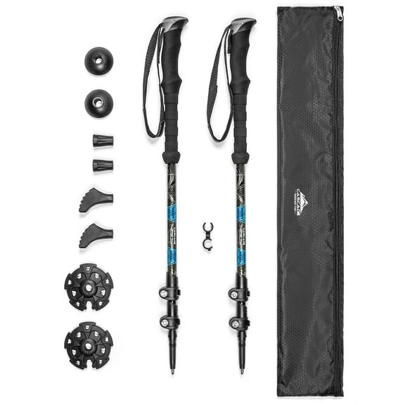 Cascade Mountain Tech Carbon Fiber Quick Lock EVA Grip Trekking Poles - Walking or Hiking Stick 54"L