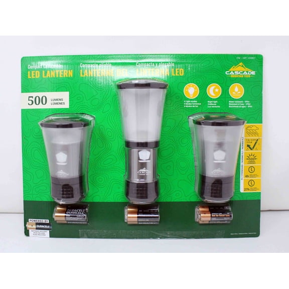 Cascade Mountain Tech Collapsible IPX4 Water-Resistant LED Lantern with 4 Light Modes - 3 Pack,Black/Silver