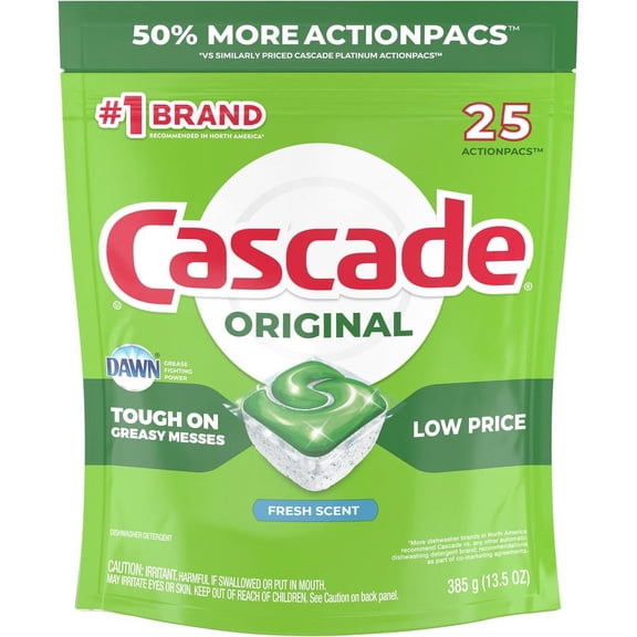 Cascade Original Detergent Pacs - Fresh Scent - 125 / Carton - White, Green | Bundle of 5 Cartons