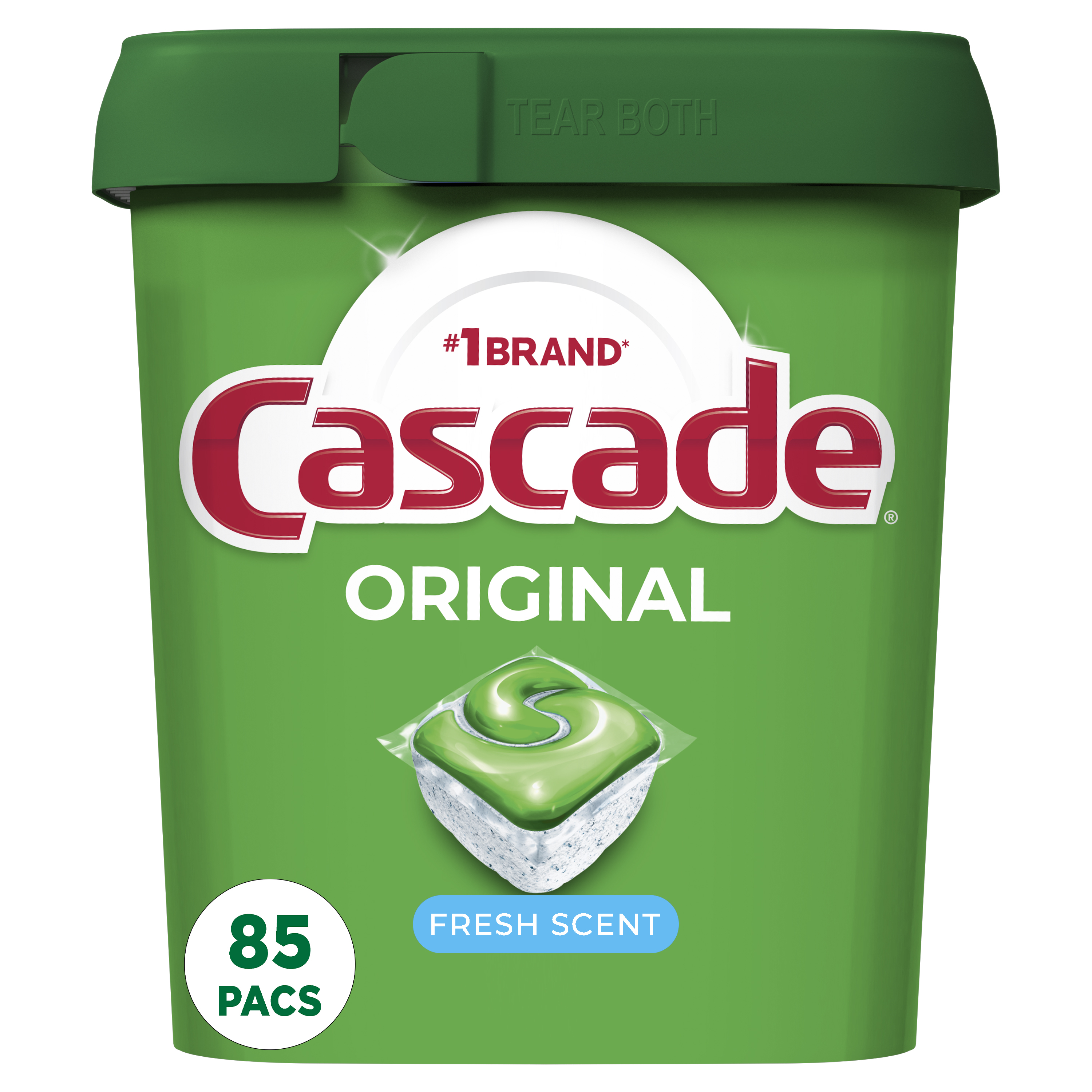 Cascade Original Dishwasher Pods, ActionPacs Dishwasher Detergent Tabs, Fresh Scent, 85 Count - image 1 of 11