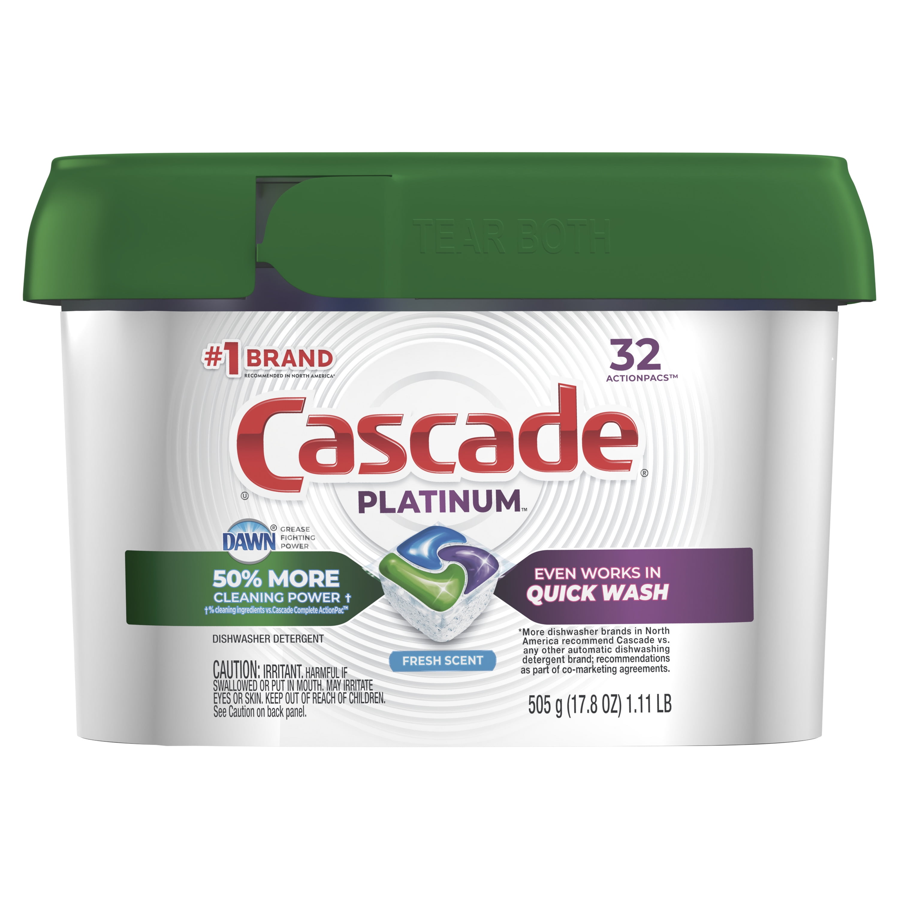 Cascade Platinum ActionPacs Dishwasher Detergent, Fresh Scent, 32 Count