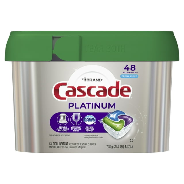 Cascade Platinum ActionPacs Dishwasher Detergent, Fresh Scent, 48 Count