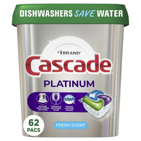 Cascade Platinum ActionPacs Dishwasher Detergent Fresh Scent 62 Count (Pack of 14)
