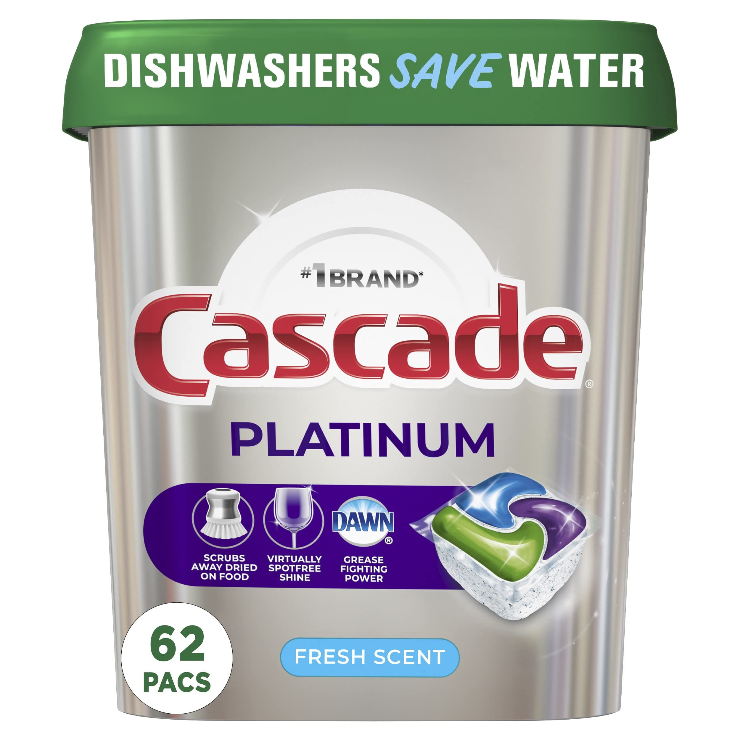 Cascade Platinum ActionPacs Dishwasher Detergent  Fresh Scent  62 Count (Pack of 8)