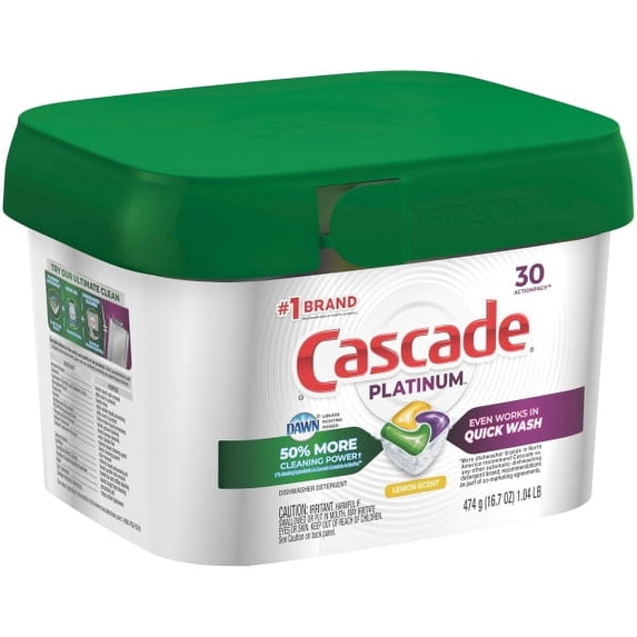 Cascade Platinum Action Pacs, 16.7 Oz, Lemon Scent, Container Of 30 Pacs