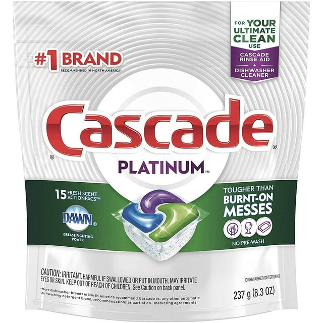 Cascade Platinum Dishwasher Detergent Action pacs, Fresh, 15 Count