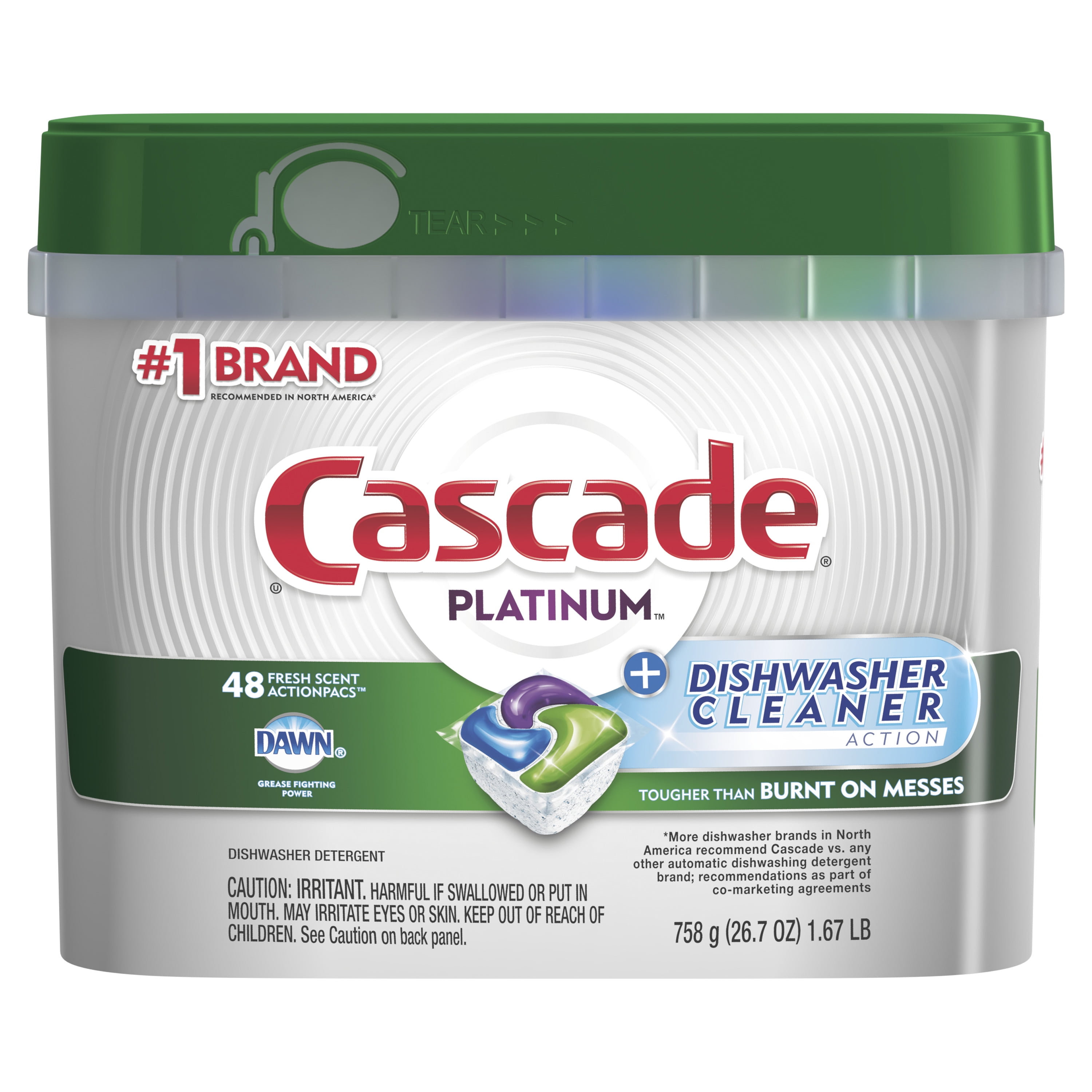 Cascade Platinum Dishwasher Detergent ActionPacs + Dishwasher Cleaner, Fresh Scent, 48 count