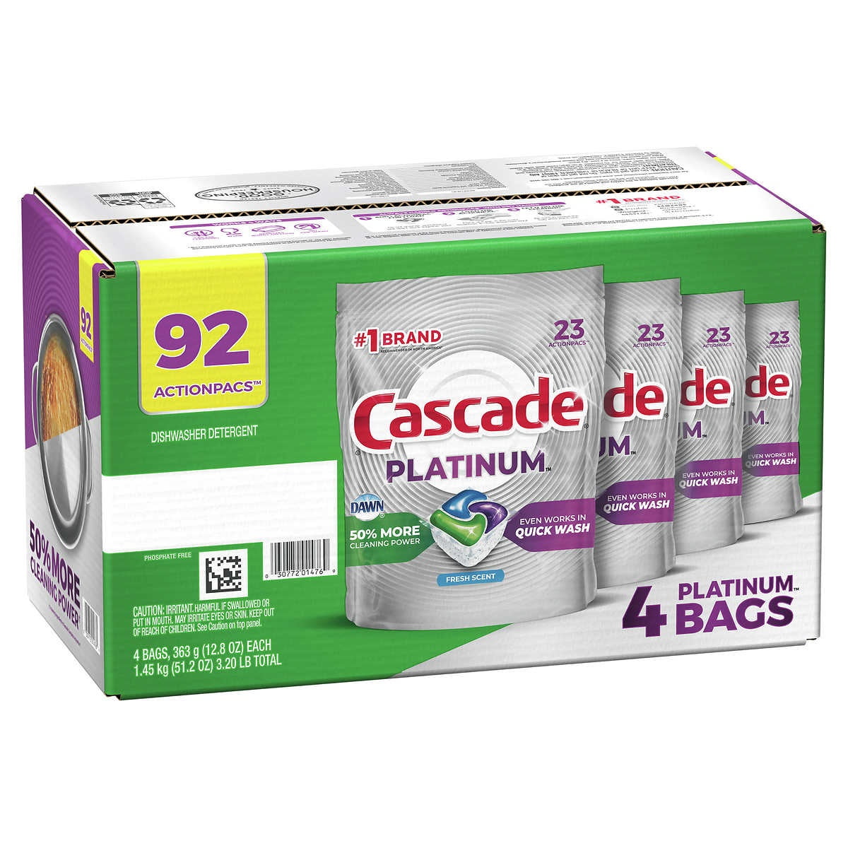 Cascade Platinum Dishwasher Detergent Actionpacs, 92 Count