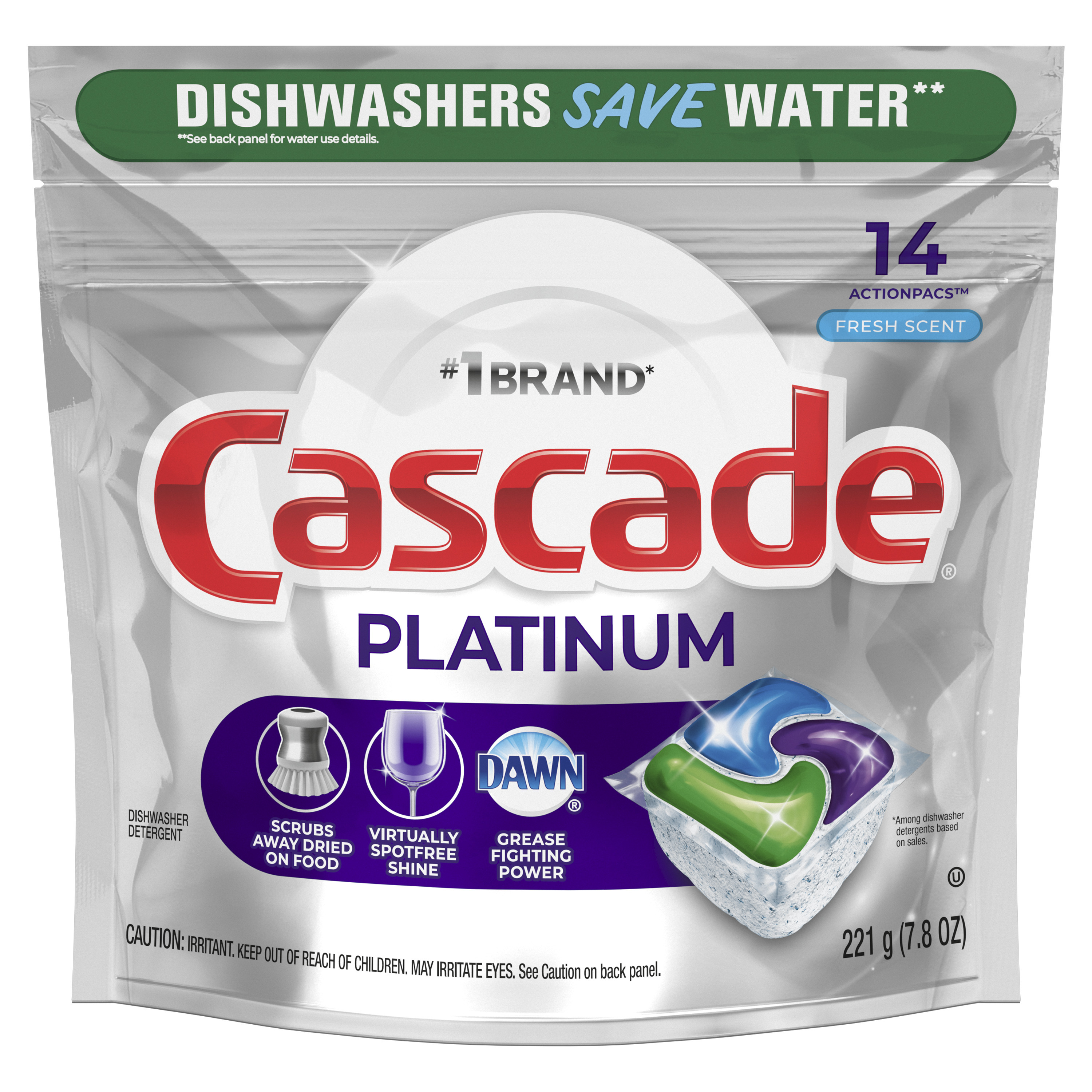 Cascade Platinum Dishwasher Detergent Pods, Fresh Scent, 14 Count - image 1 of 15