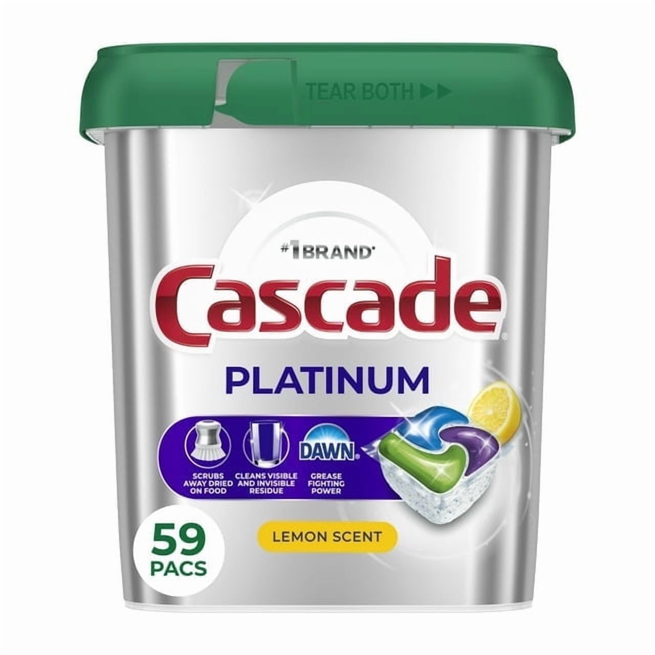 Cascade Platinum Dishwasher Pods, Action Pacs Dishwasher Detergent Tabs, Lemon, (2 Pack of 59 Count)