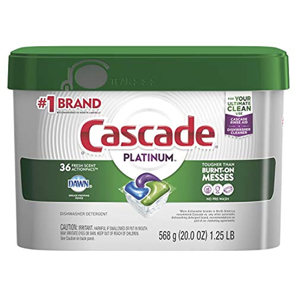 Cascade Platinum Dishwasher Pods, ActionPacs Dishwasher Detergent, Fresh Scent, 36 count